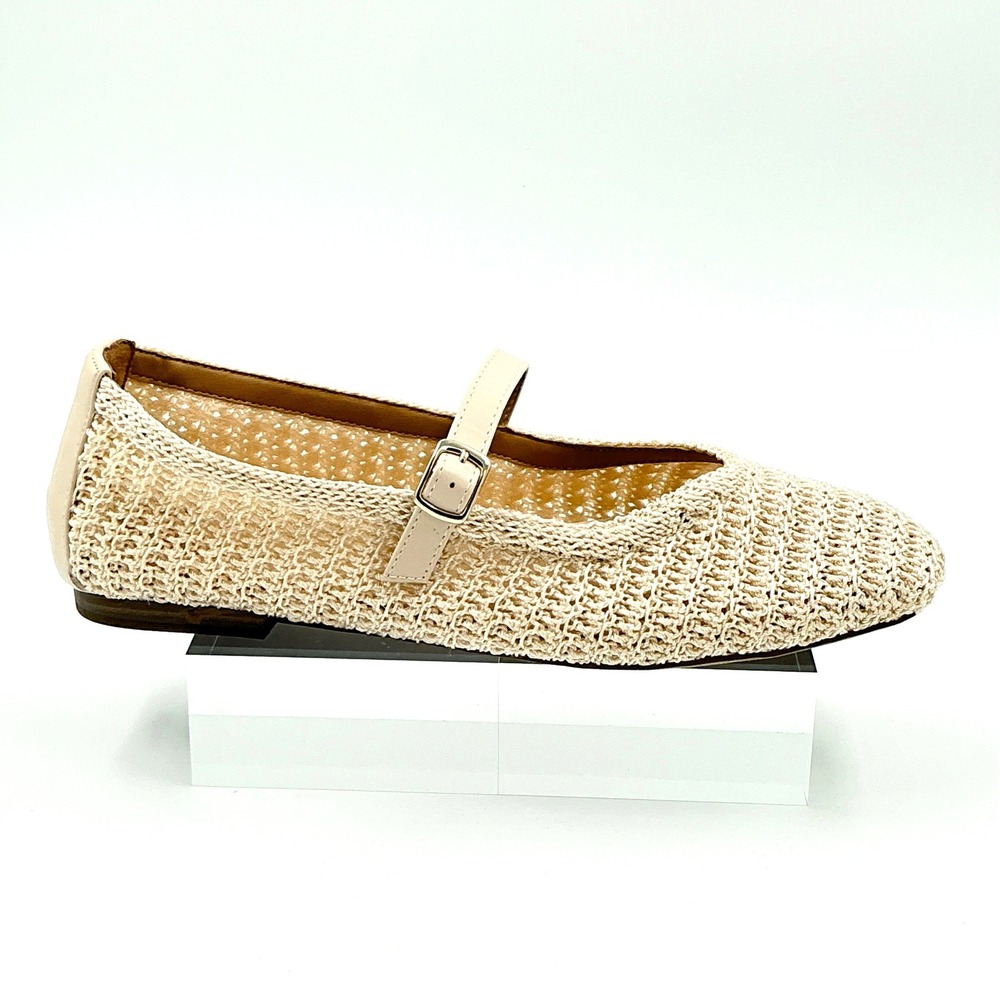 Me Too Size 11 Beige Woven Crochet Mary Jane Flats Round Toe NEW Shelby